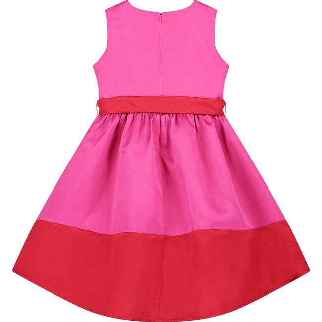 Florence Bow Satin Girls Party Dress, Pink & Red - Dresses - 3