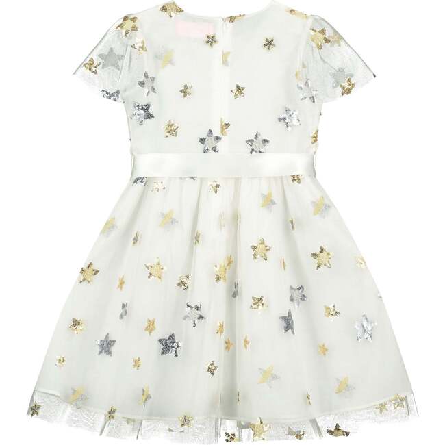 Aster Sequin Star Tulle Girls Party Dress, White - Dresses - 3