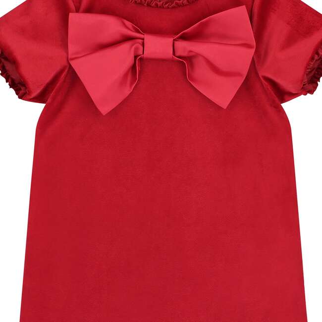 Coco Bow Velvet Girls Party Dress, Red - Dresses - 4