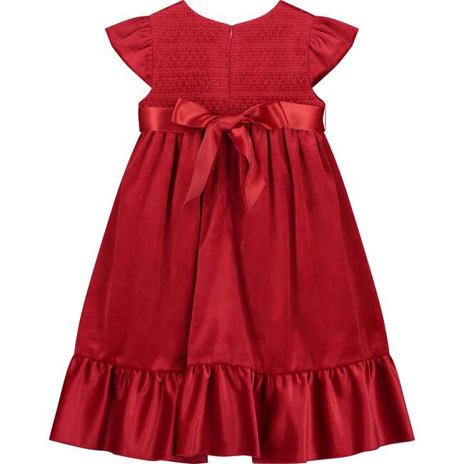 Poppy Smocked Velvet Girls Party Dress, Red