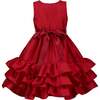 Arabella Frill Satin Girls Party Dress, Red - Dresses - 3