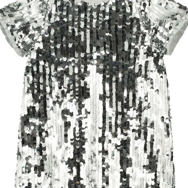 Coco Sequin Girls Party Dress, Silver - Dresses - 4