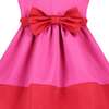 Florence Bow Satin Girls Party Dress, Pink & Red - Dresses - 4 - thumbnail
