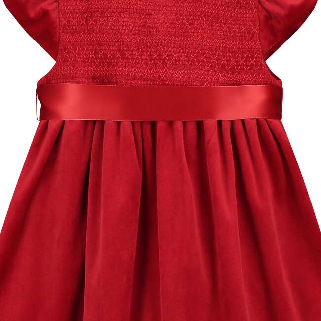 Poppy Smocked Velvet Girls Party Dress, Red - Dresses - 4