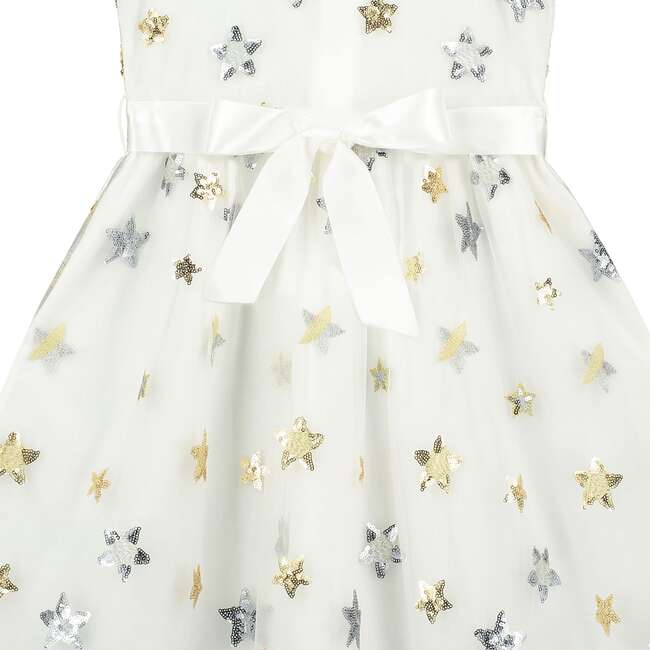 Aster Sequin Star Tulle Girls Party Dress, White - Dresses - 4