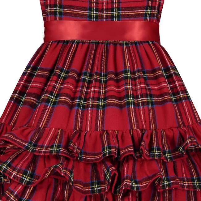 Arabella Frill Plaid Tartan Girls Party Dress, Red - Dresses - 4