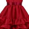 Arabella Frill Satin Girls Party Dress, Red - Dresses - 4