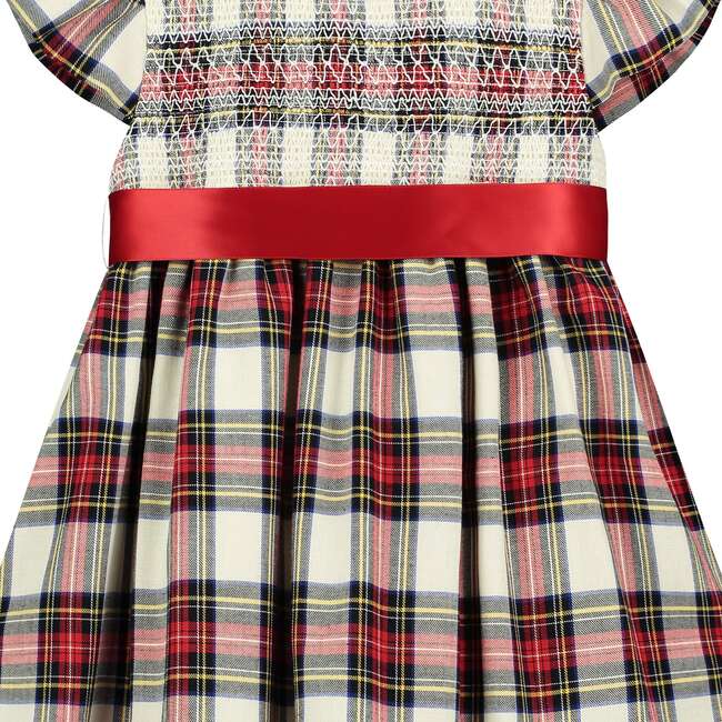 Poppy Smocked Plaid Tartan Girls Party Dress, White - Dresses - 4