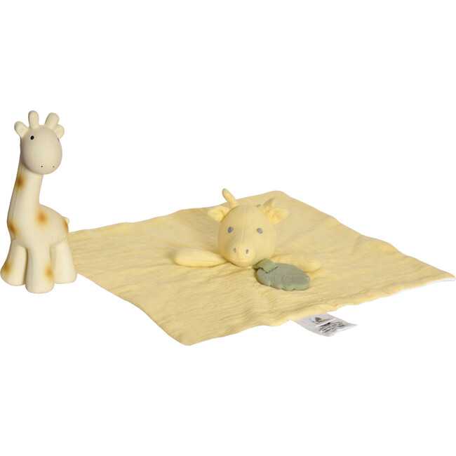 Giraffe Natural Rubber Teether, Rattle & Bath Toy & Giraffe Comforter with Leaf Teether (Both Organic) - Soft Dolls - 4
