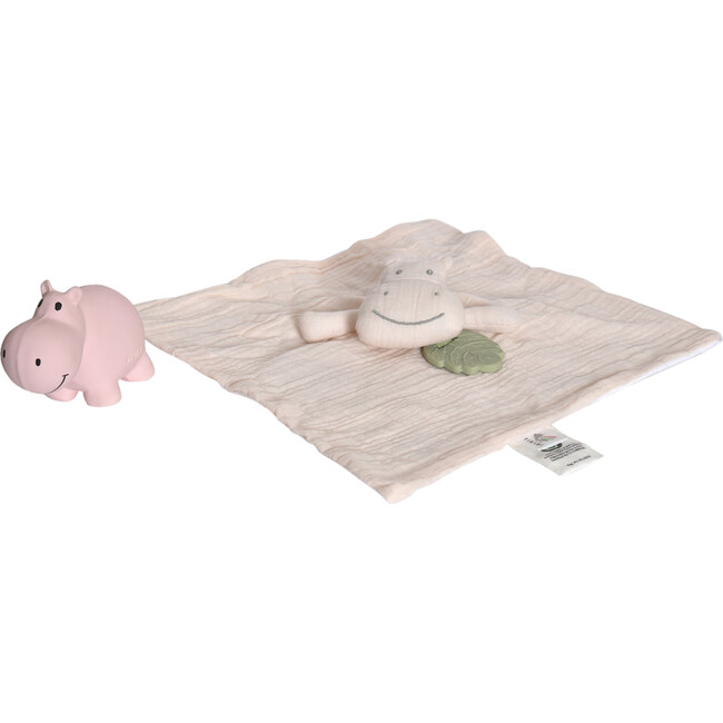 Hippo Natural Rubber Teether, Rattle & Bath Toy & Hippo Comforter with Leaf Teether (Both Organic) - Soft Dolls - 4