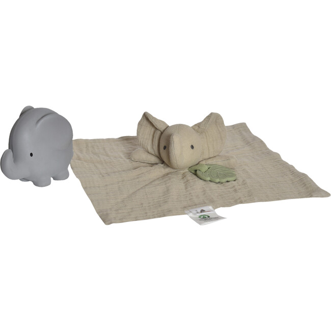 Elephant Natural Rubber Teether, Rattle & Bath Toy & Elephant Comforter with Leaf Teether (Both Organic) - Soft Dolls - 2