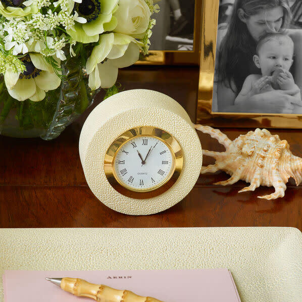 Shagreen Desk Clock, Cream - Accents - 2