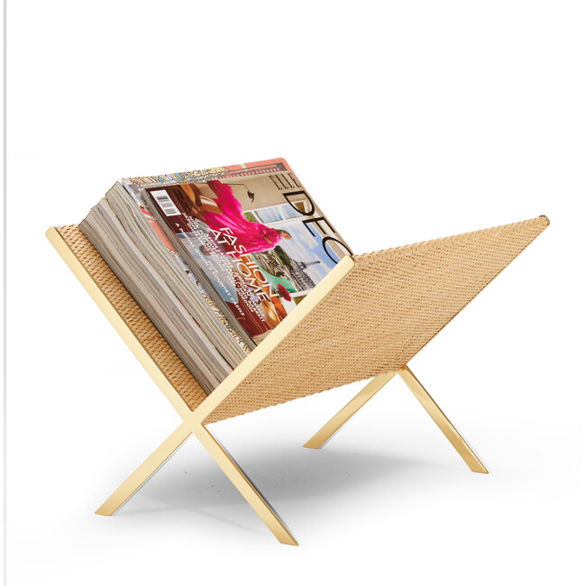 Colette Magazine Rack, Natural and Brass - Accents - 2