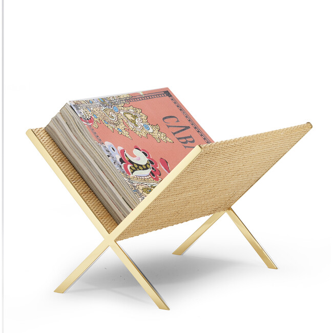 Colette Magazine Rack, Natural and Brass - Accents - 3