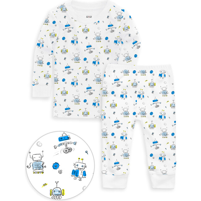The Organic Long Sleeve Pajama Set, Neon Robots - Pajamas - 1