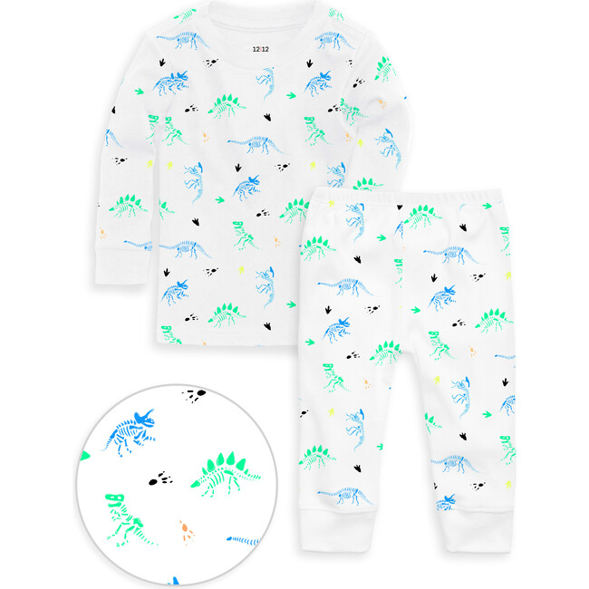 The Organic Long Sleeve Pajama Set, Neon Dinos