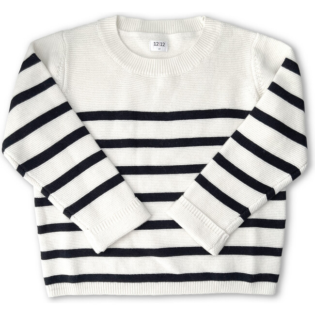 The Garter Stitch Sweater, Cream and Navy Stripe - Sweaters - 1