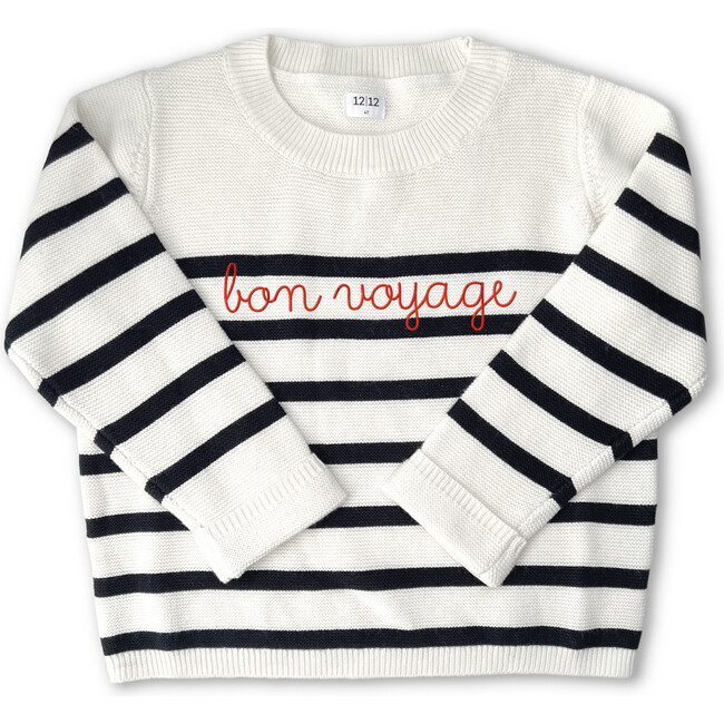 The Garter Stitch Sweater, Cream and Navy Stripe Bon Voyage - Sweaters - 1