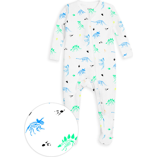 The Organic Zipper Footie, Neon Dinos - Pajamas - 1