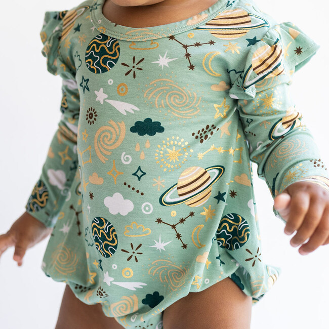 To The Stars Long Sleeve Ruffled Bubble Romper