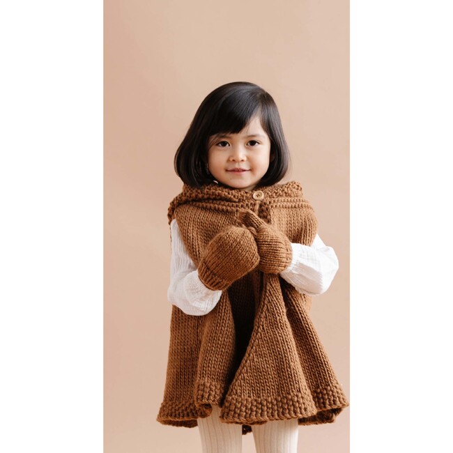 Poncho with Faux Fur Pom, Walnut - Cardigans - 4