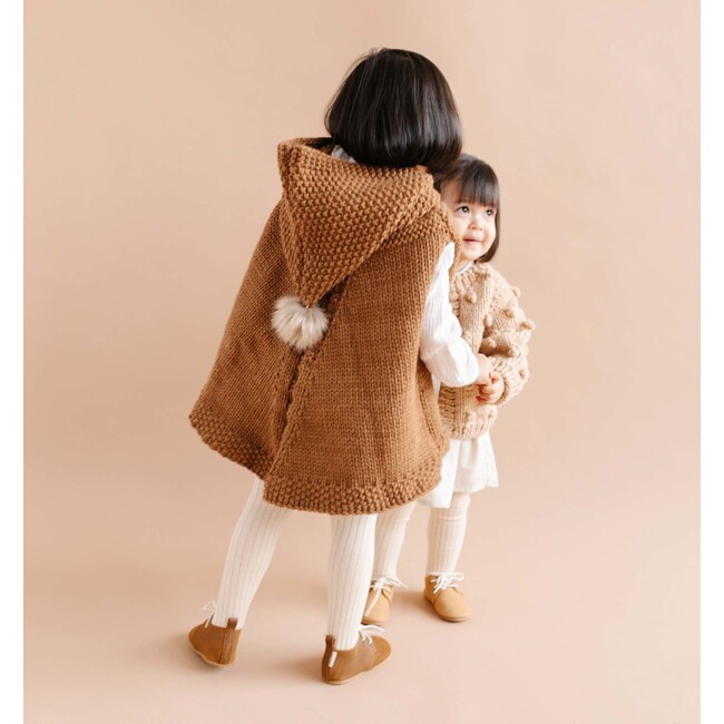 Poncho with Faux Fur Pom, Walnut - Cardigans - 6