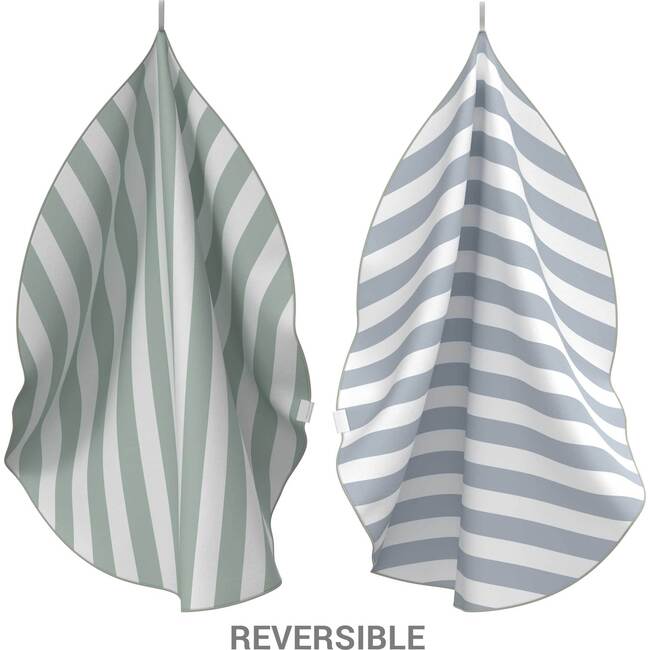 Sand Free Round Towel, Reversible Sage Green and Dove Grey Stripes