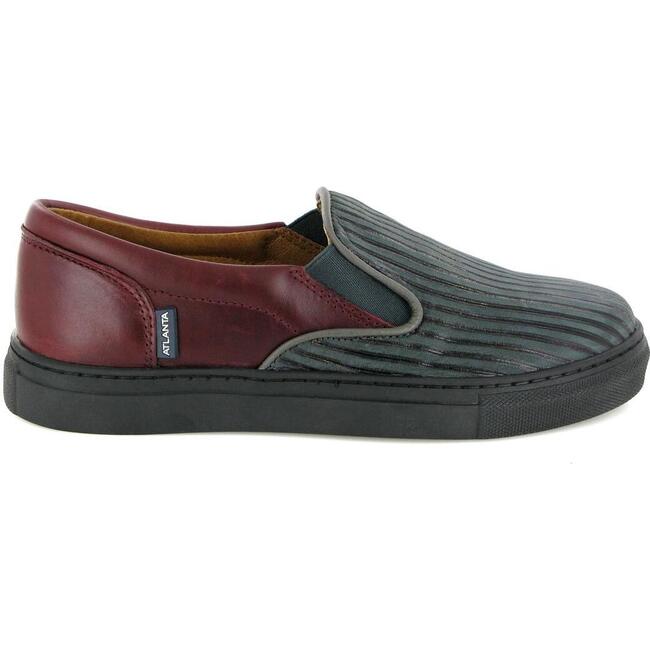 Leather Slip On Sneakers, Burgundy & Grey