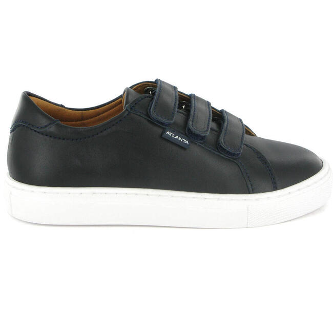 Smooth Leather Three Straps Sneakers, Blue Navy