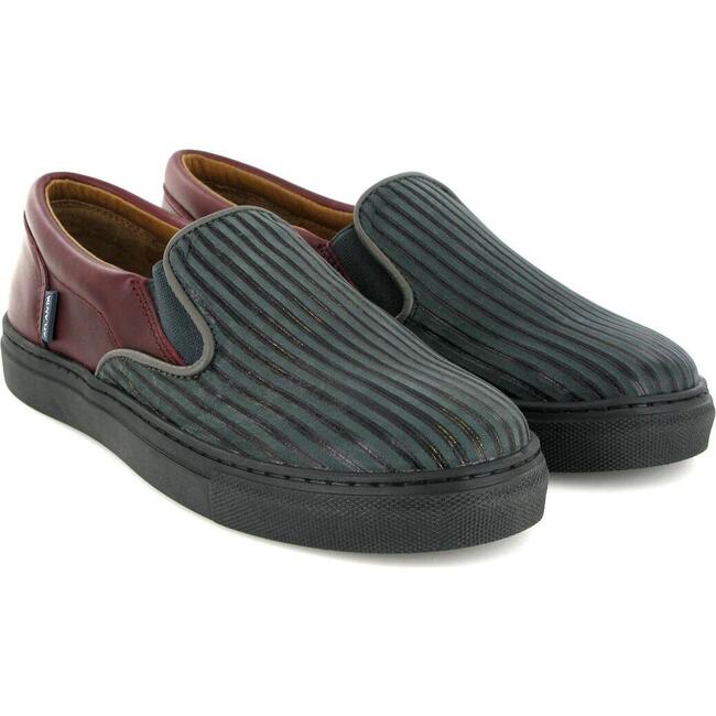 Leather Slip On Sneakers, Burgundy & Grey - Sneakers - 3