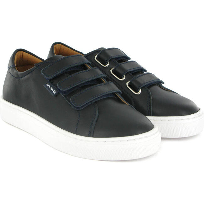 Smooth Leather Three Straps Sneakers, Blue Navy