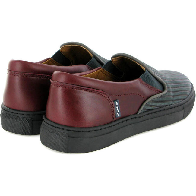 Leather Slip On Sneakers, Burgundy & Grey - Sneakers - 4