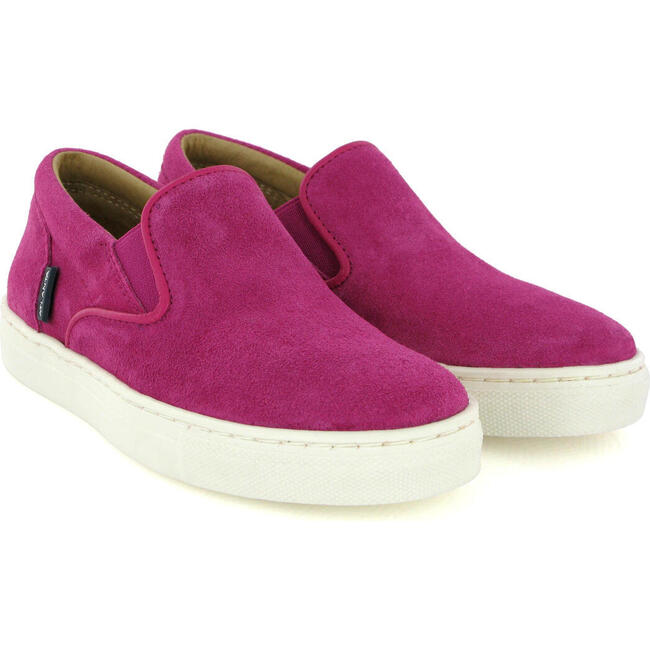 Suede Leather Slip On Sneakers, Fuchsia - Sneakers - 3