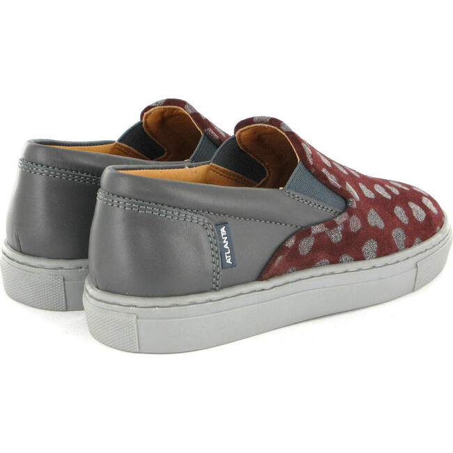 Leather Slip On Sneakers, Grey & Burgundy Hearts - Sneakers - 3