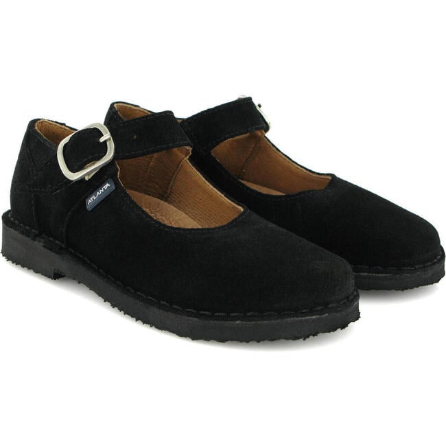 Suede Leather Mary Jane Shoe, Black - Mary Janes - 2