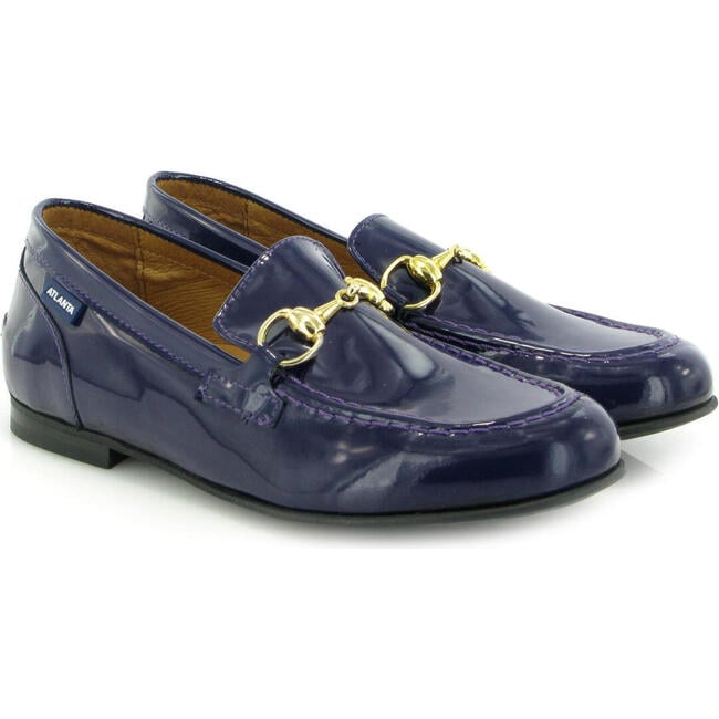 Patent Leather Teresa Buckle Loafers, Purple Blue - Loafers - 4