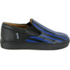 Leather Slip On Sneakers, Black & Blue - Sneakers - 1 - thumbnail