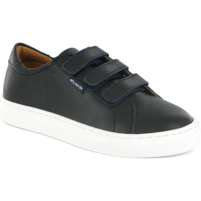 Smooth Leather Three Straps Sneakers, Blue Navy - Sneakers - 4