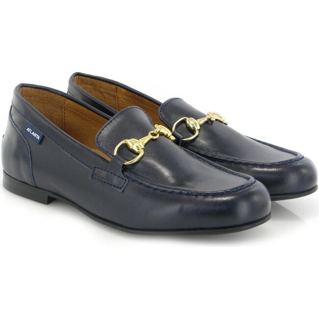 Smooth Leather Teresa Buckle Loafers, Dark Blue - Loafers - 4