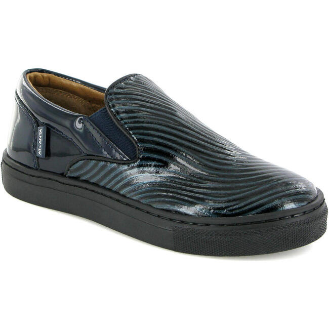 Leather Slip On Sneakers, Black & Dark Blue