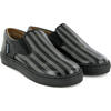 Leather Slip On Sneakers, Black & Grey Stripes - Sneakers - 3