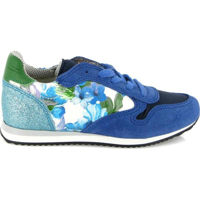 Leather & Textile Runner, Blue Multi - Sneakers - 1