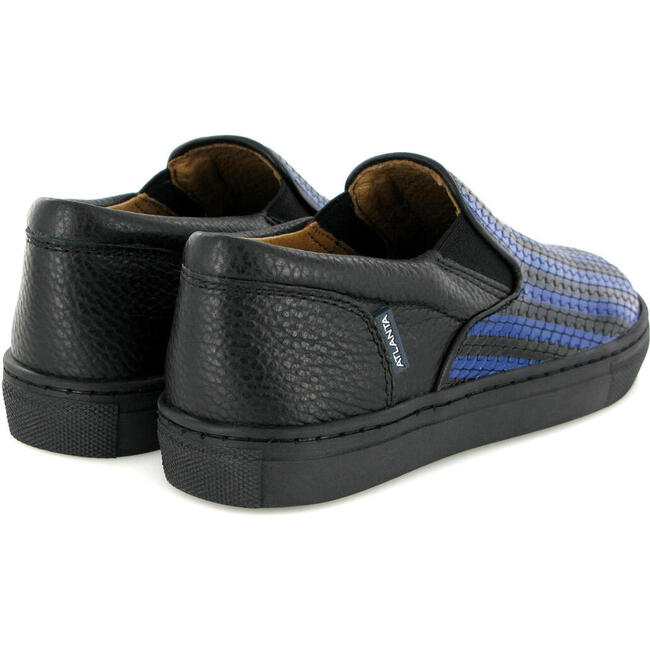 Leather Slip On Sneakers, Black & Blue - Sneakers - 4