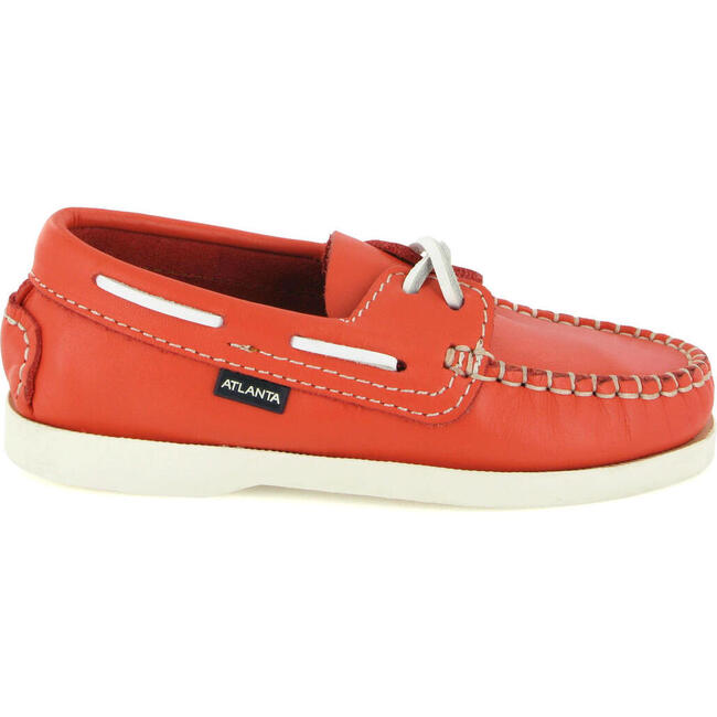 Leather Boat Shoes, Coral - Loafers - 1