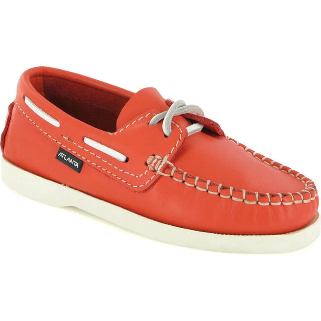 Leather Boat Shoes, Coral - Loafers - 2
