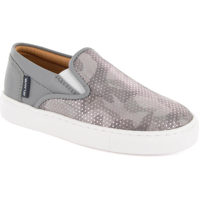 Leather Slip On Sneakers, Grey Snake Effect