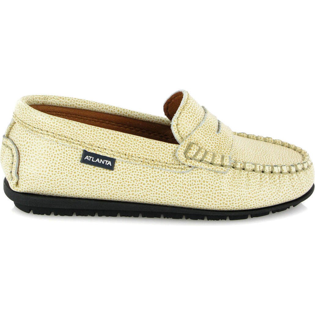 Grainy Leather Penny Moccasins, Yellow - Loafers - 1
