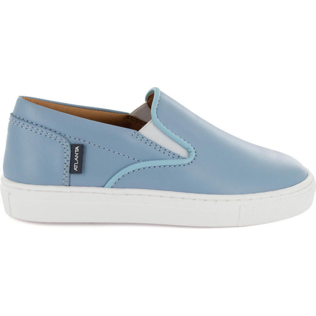 Smooth Leather Slip On Sneakers, Sky Blue - Sneakers - 1