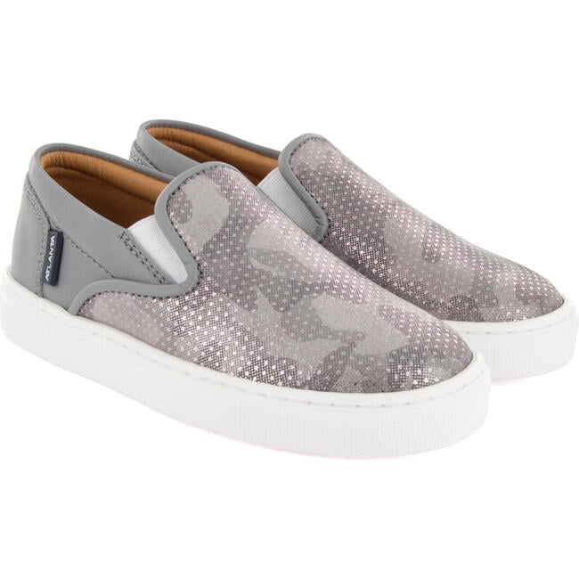 Leather Slip On Sneakers, Grey Snake Effect - Sneakers - 3