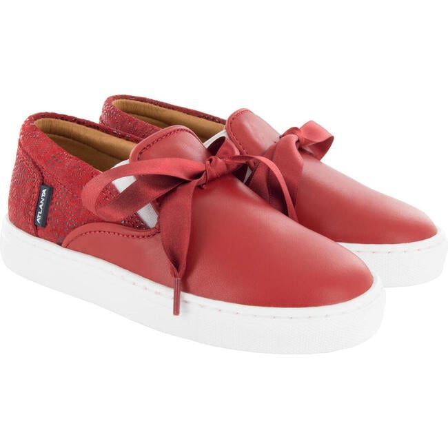 Leather & Lace Slip On Sneakers, Red - Sneakers - 3